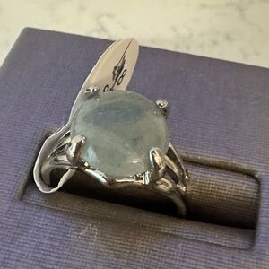 Elegant Silver Burma Jadeite Stone Ring size 8